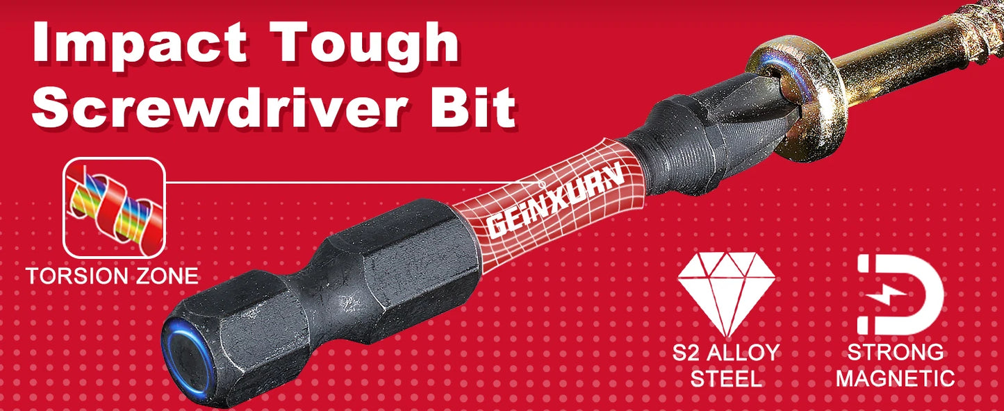 Geinxurn 2Inches Impact Magnetic #2 Phillips Screwdriver Bit Set