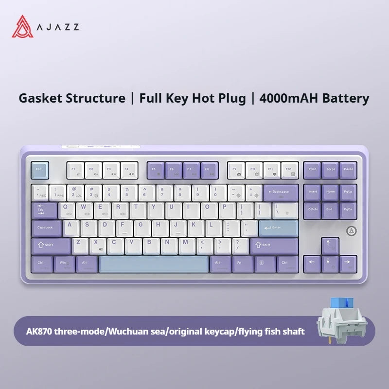 AJAZZ AK870 PLUS wireless three-mode mechanical keyboard hot-swappable screen gaming keyboard 87 keys
