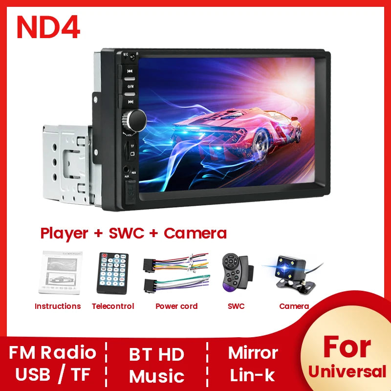 MEKEDE 7" 1Din for Universal Car Radio MP5 Touch Screen DVD Video Multimedia Player Support Mirror Lin-k BT SWC FM Camera Stereo