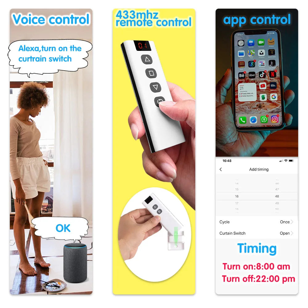 Wifi Rf Curtain Switch Tuya Smart Life Roller Shutter Module 433mhz 5-IN-1 Remote Control,for Garage Door Window Blinds Alexa