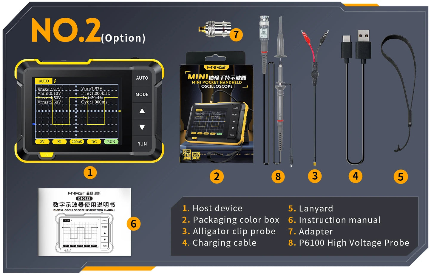 FNIRSI DSO152 Mini Handheld Digital Osciloscopio 2.5MSa/s 200KHz Analog Bandwidth 800VPP Support Firmware Upgrade PWM Output