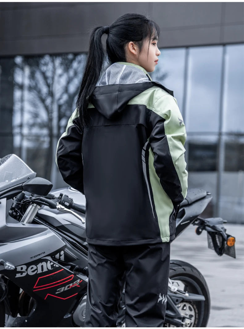 SULAITE Rain Suit Motorcycle Rain Gear Suit for Men & Women Jackets & Pants Reflective Waterproof Breathable Rainsuit