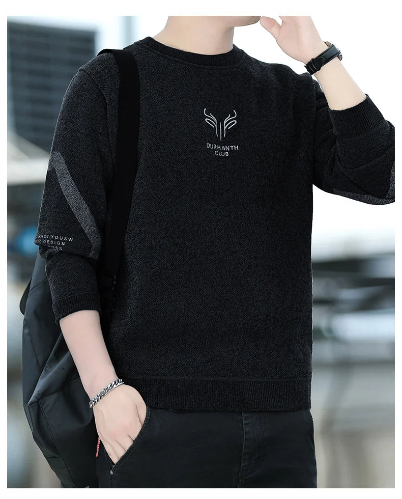 Mens Thickened Sweater Stripe Velvet Pullover Men's Winter Clothes Elegant Luxury Brand Fashion Knitted Sweaters