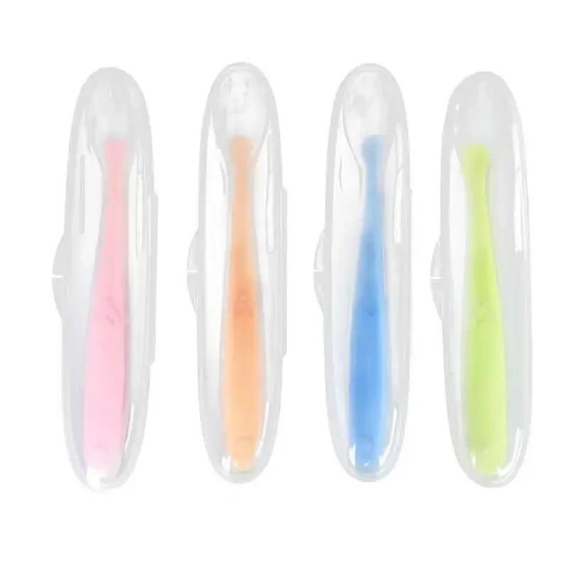 Baby Soft Silicone Spoon with Storage Box Candy Color Temperature Sensing Spoon Children Food Feeding Dishes Feeder Appliance