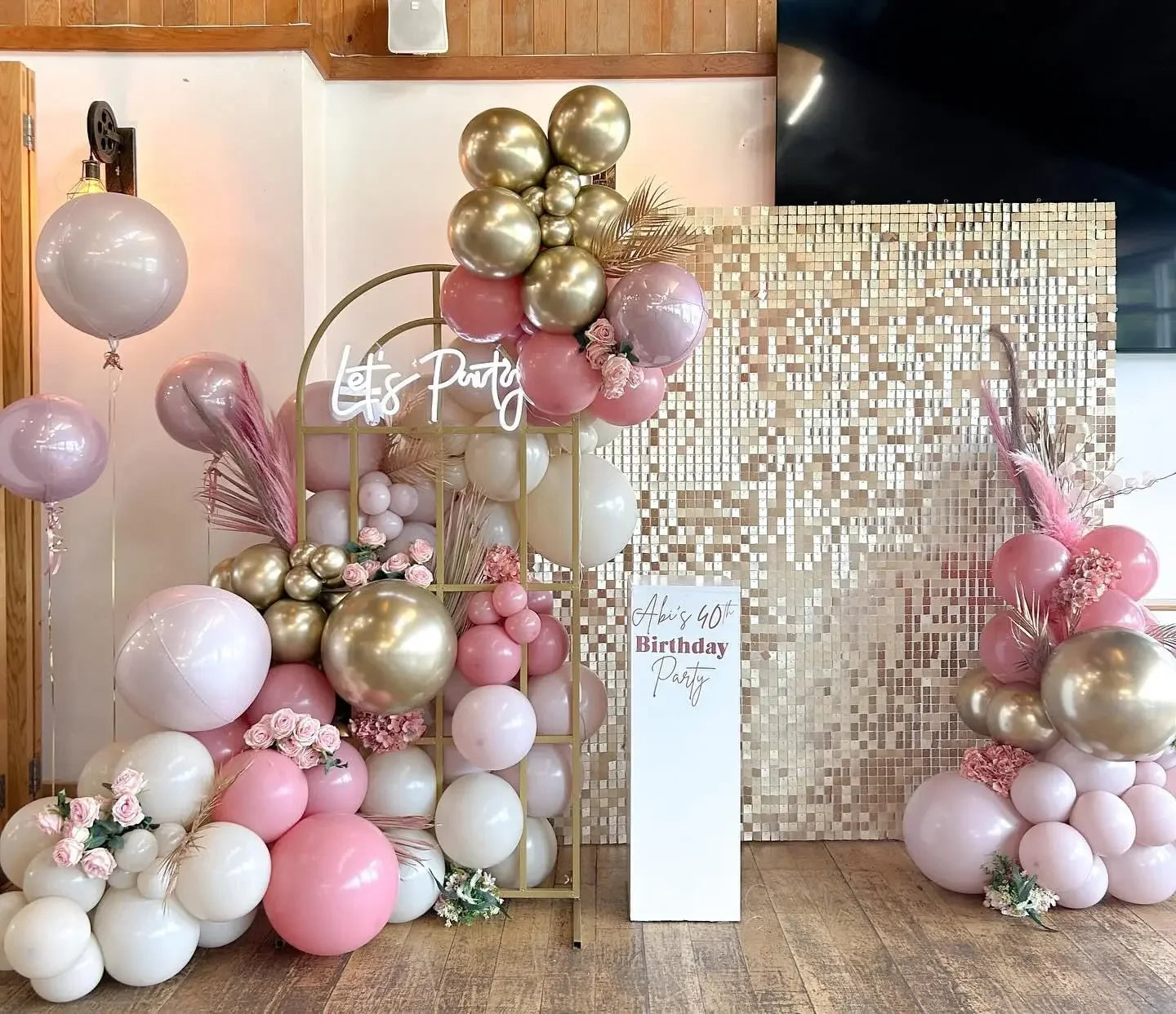 Shimmer Wall Backdrop Champagne Gold Square Sequin Wall Panel Backdrop Decor for Wedding, Anniversary, Birthday, Party, 24 Pcs