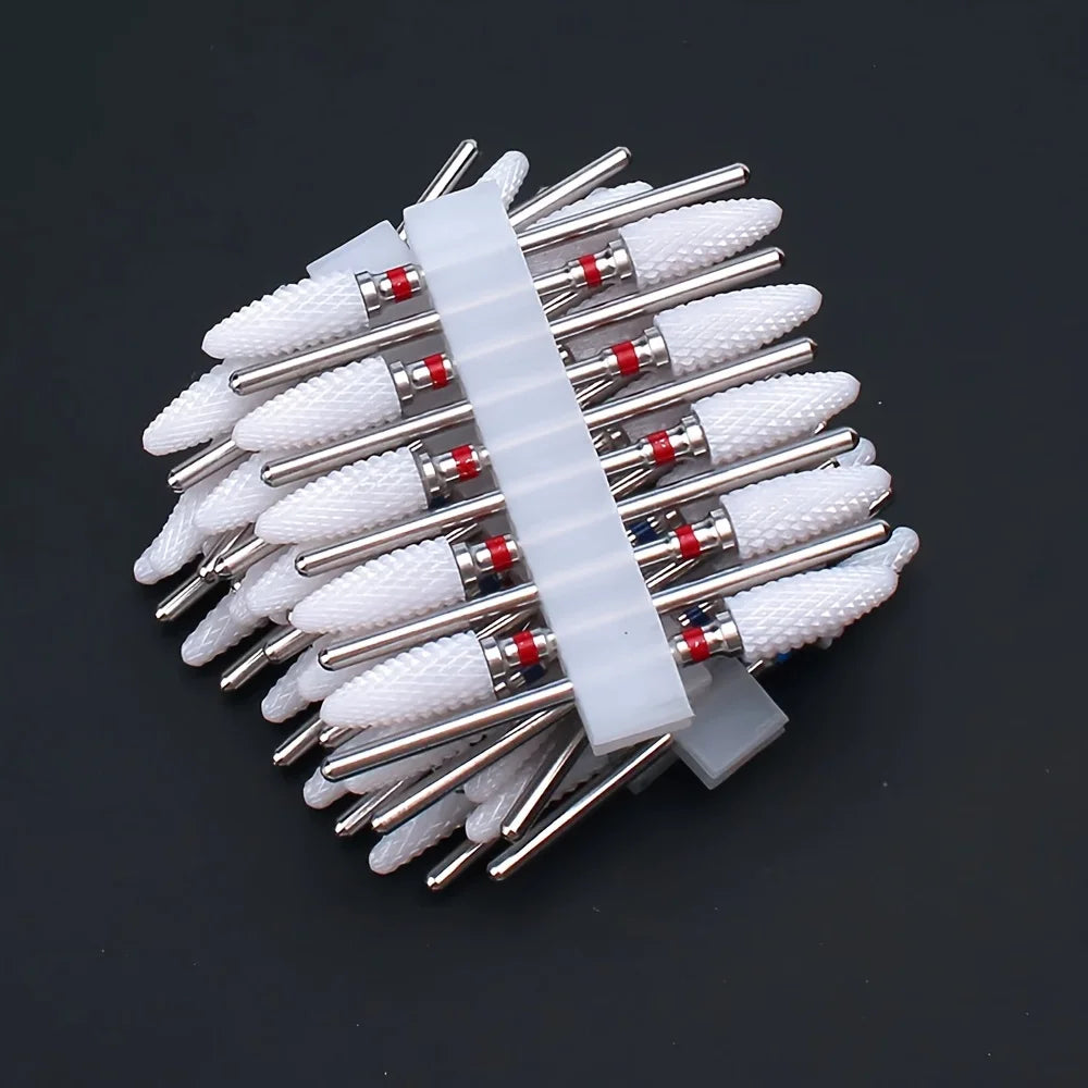 10pcs Ceramic Nail Drill Bits Set, Electric Manicure & Pedicure Milling Cutter, For Nail Polishing Machine