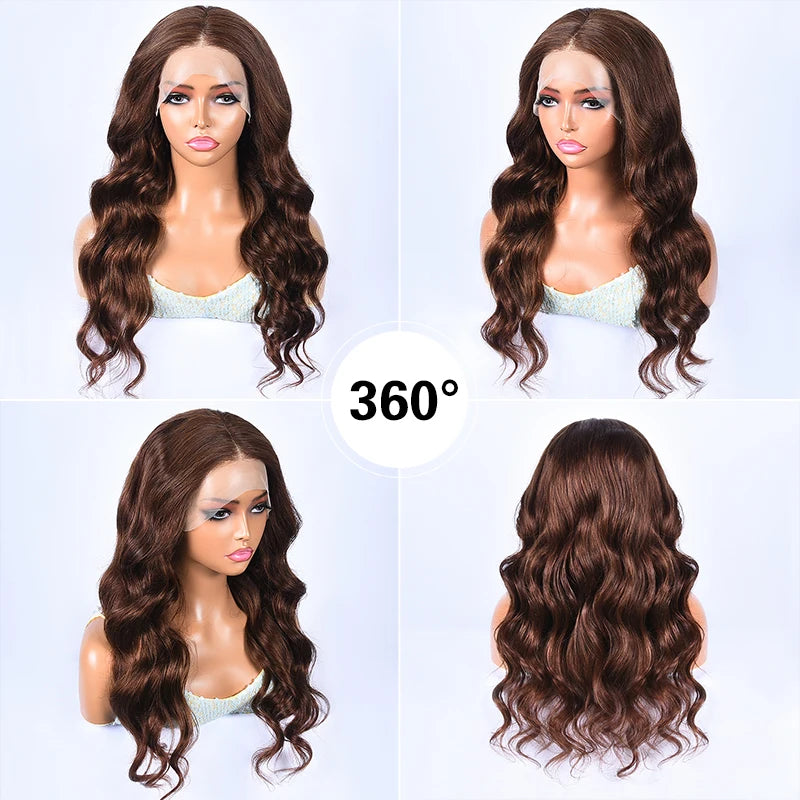 Chocolate Brown Color Human Hair Body Wave Wig 13x4 Transparent Lace Pre-Plucked Natural Hairline With Baby Hair Wig For Women