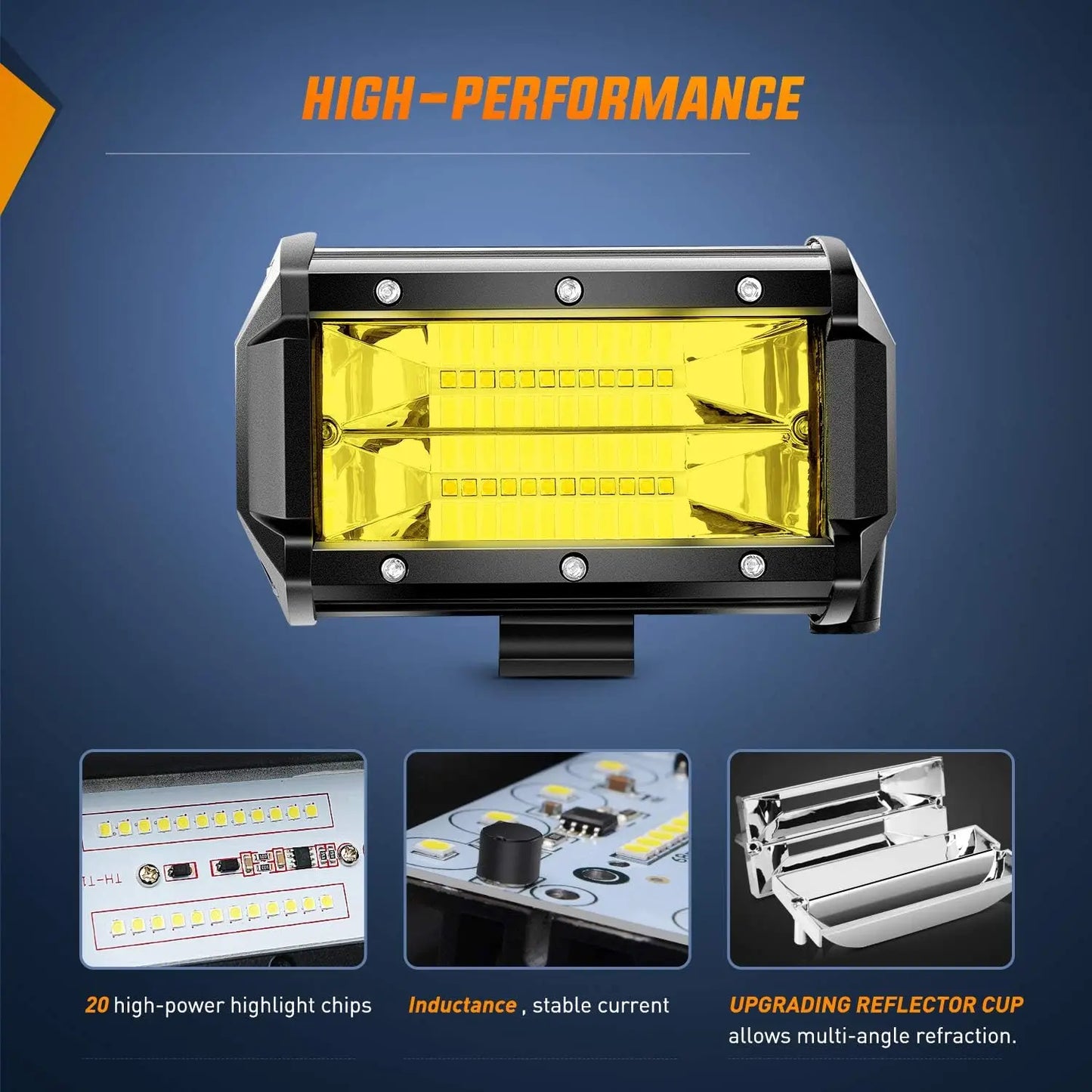 1pc 5inch 72W Yellow LED Light Bar Offroad 3000K 12V 24V Amber LED Work Light for ATV 4X4 UTV Boat Auto Truck Car LED Fog Lights