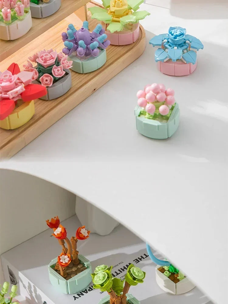 Succulent Flower Plant Potted Building Blocks Cute Flower Ornament Assembling Toys Assembling Toys Birthday Gift