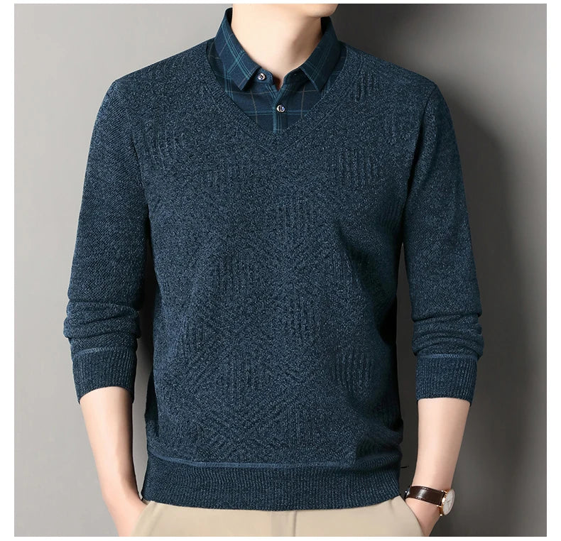 Fashion Thick Fleece Sweater Men's Knitting Pullover Men Winter Autumn Clothing Polo Neck Thickened Warm Pullovers