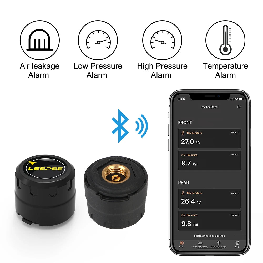 Motorcycle TPMS 2 Sensors Bluetooth 4.0 5.0 Tire Pressure Monitoring System Pit Bike Tyre Tester Diagnostic Set Moto Accessories