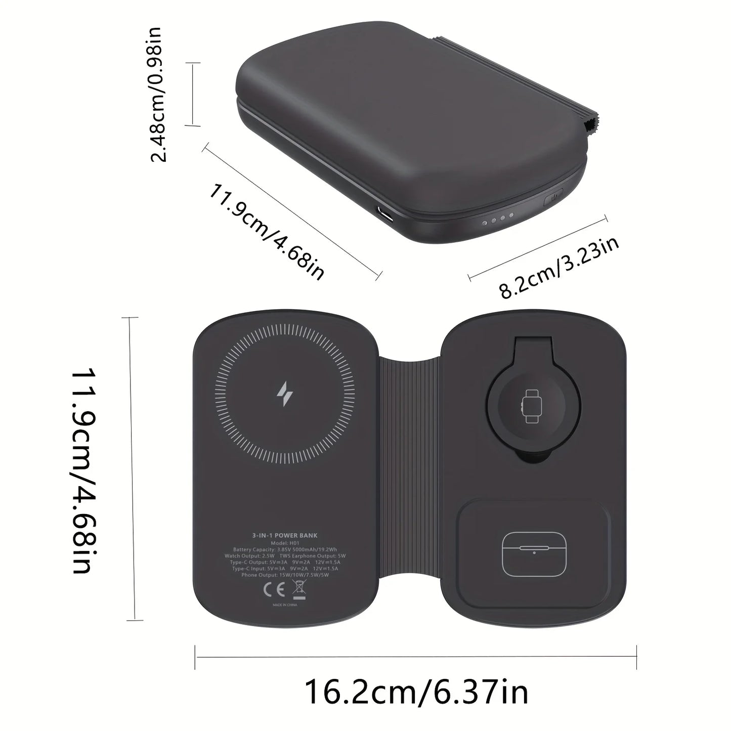 Foldable 5000mAh Magnetic Wireless Power Bank Portable Charger with Stand for iPhone Watch AirPods Fast Charging