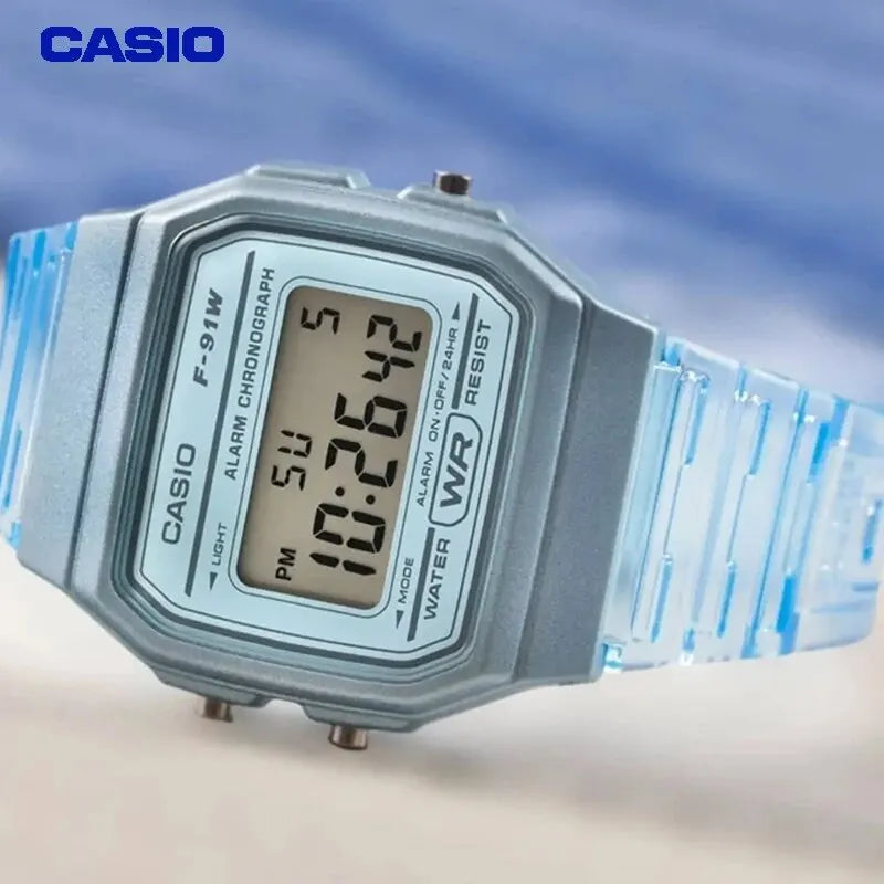 Casio F-91WS Square Electric Watch Resin Outdoor Waterproof Sports Women Men Student Watch Digital Stopwatch Automatic Calendar