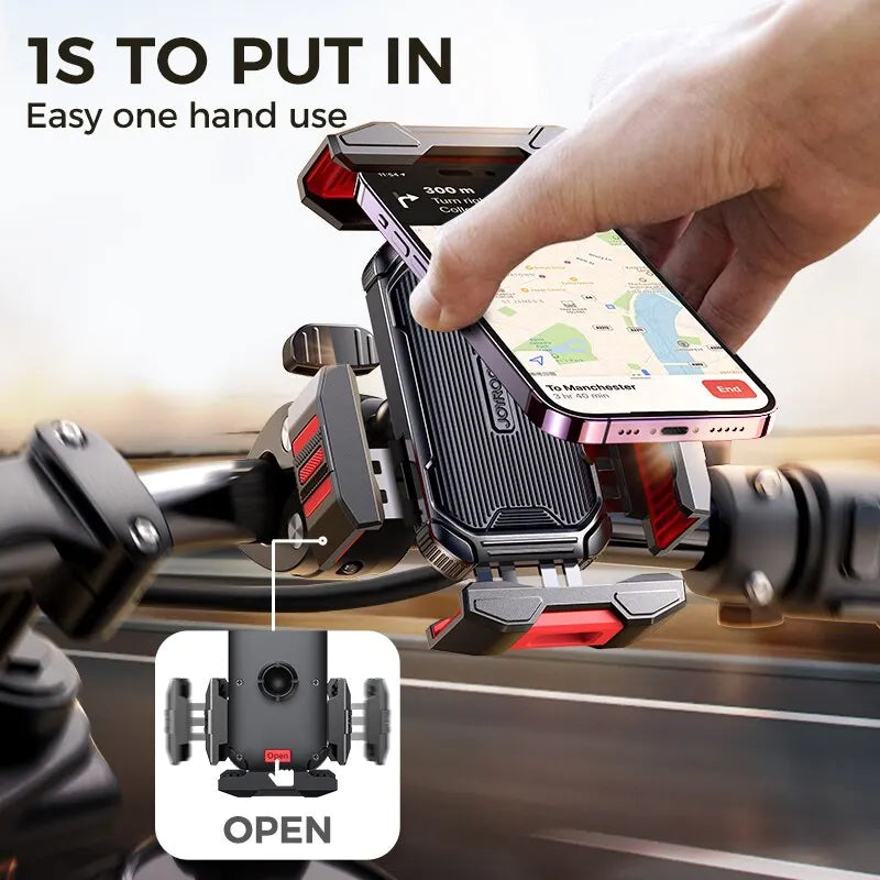 Joyroom 2023 Motorcycle Phone Mount Bike Upgraded Phone Holder One Hand Operation Handlebar Phone Mount for 4.7"- 7.2" Phone