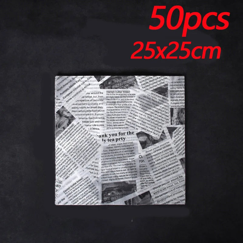 50pcs Oil-Proof Paper Food Wrapping Paper Baking Sandwich Burger Fries Fried Food Wrapping Paper Plate Mat Accessories