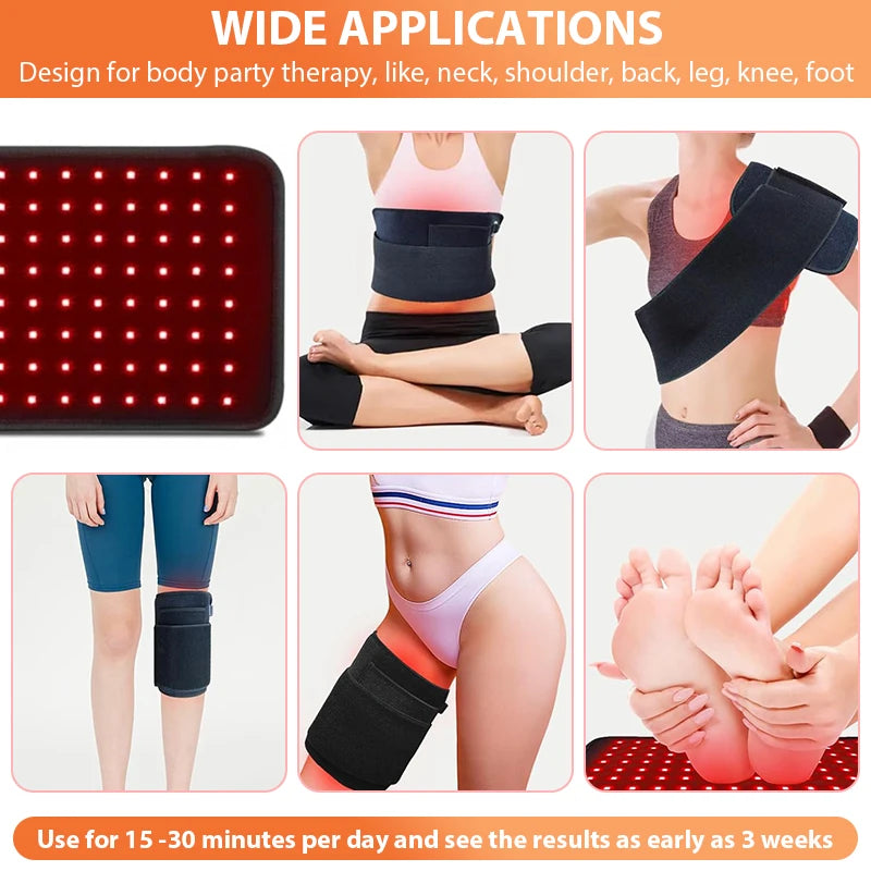 120 LED Red Light Belt 660nm&850nm Infrared Light Therapy Pad for Back Knee Hands Feet Relief Care Body Fatigue Deep Therapy