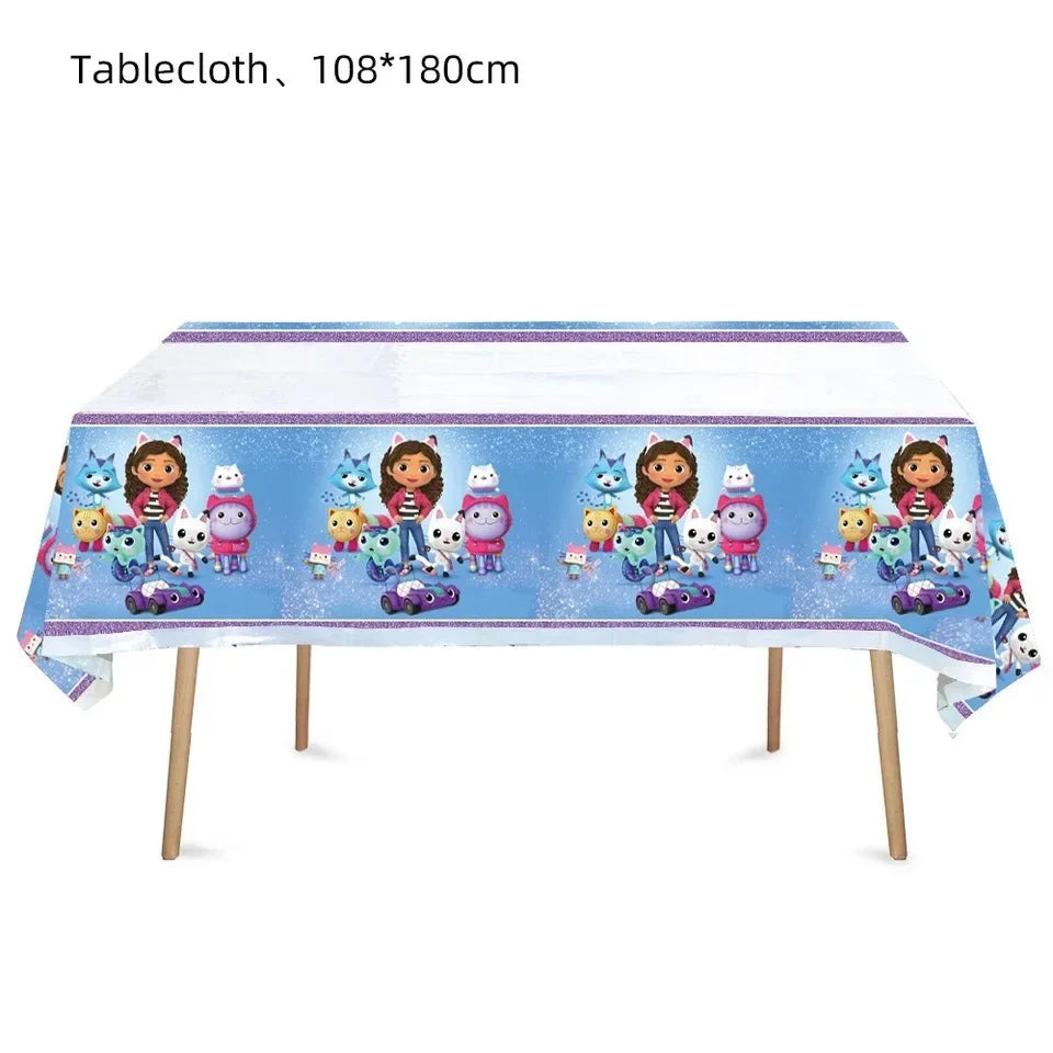 Disney Gabby Doll House Theme Birthday Party Flag Pulling Balloon Decoration Disposable Tableware Supplies