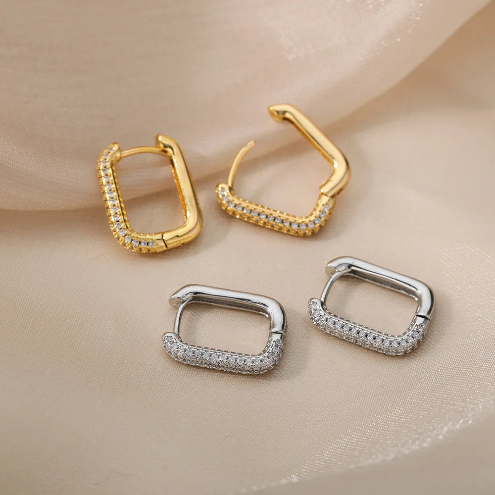 Square Circle Hoop Earrings For Women Luxury Stainless Steel Earrings rending Wedding Jewelry  aretes mujer