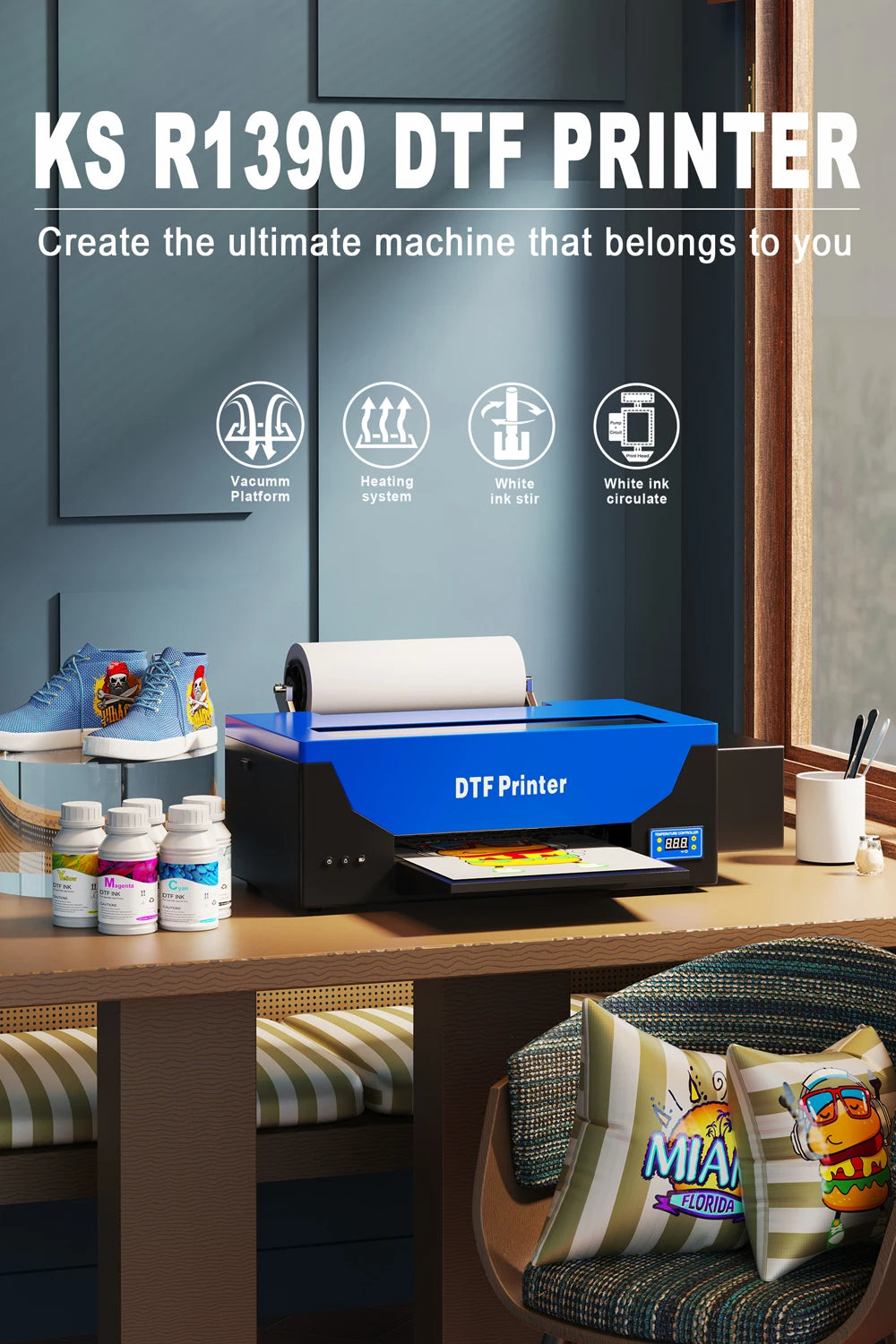 33CM DTF Printer with Powder Shaker DTF Impresora R1390 Direct Transfer Film A3 DTF T-shirt Printing Machine for Clothes Textile