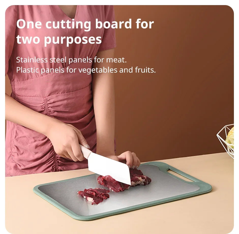 1pc Cutting Board Two Sides Of Stainless Steel and Plastic Dual-purpose Multifunctional Cut Vegetables and Meat Chopping Board