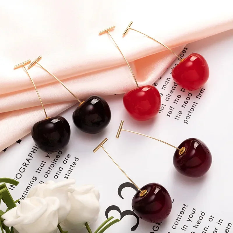 2024 New Cute Temperament Cherry Drop Earrings Women Korean Classic Style Earrings Fashion New Year Jewelry Christmas Gifts