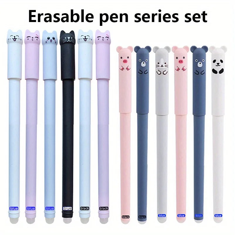 Creative Cat Bear Animal Erasable Gel Pen 0.5mm Washable Handle Magical Eraser Pen Blue/Black Ink Refills Rod Writing Stationery