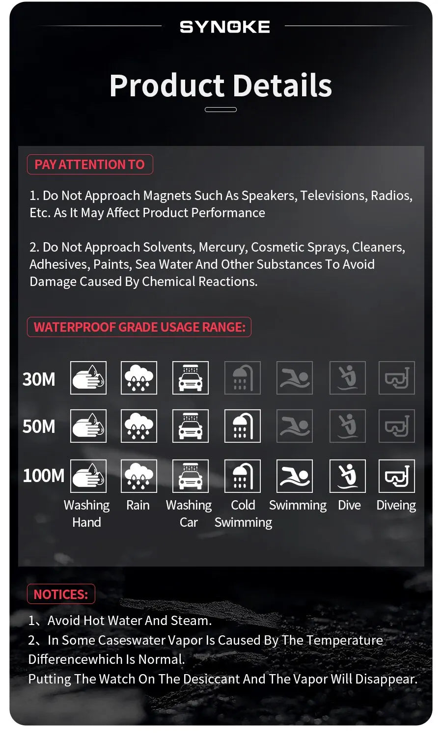 SYNOKE Watch Outdoor Sports Multifunctional Waterproof Shock Resistant Large Screen Display Luminous LED Digital Watch For Men