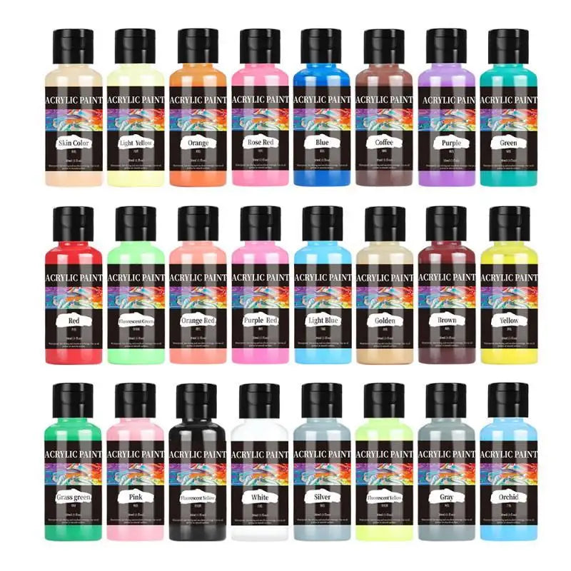24 Colour Acrylic Paint Colors Bottled Acrylic Paint Set Paint For Fabric Clothing Painting Rich For Leather DIY Pigment