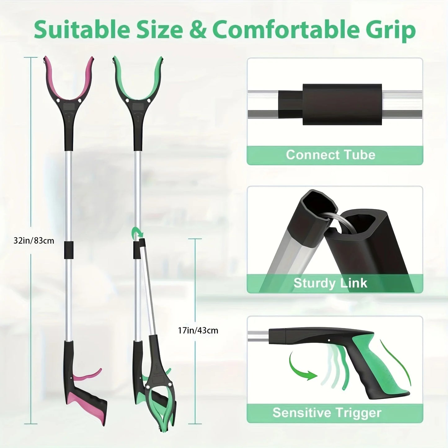 Long handle foldable garbage clip, multifunctional environmental sanitation garbage collector, compact and portable sanitary gar