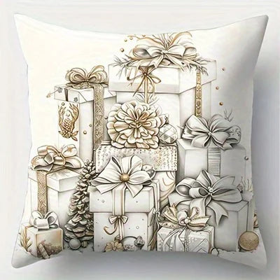 Home Decor Festive Deer & Gift Christmas Pillow Covers Pattern Cushion Cover Suitable for Sofa Bedroom Car Pillow Cover
