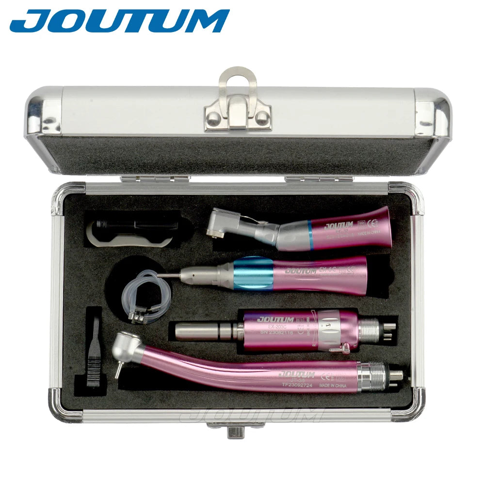 Dental High & Low Speed Handpiece Kit Straight Contra Angle Single Water Spary Air Turbine 4 Hole 2 Hole Pink Color Lab