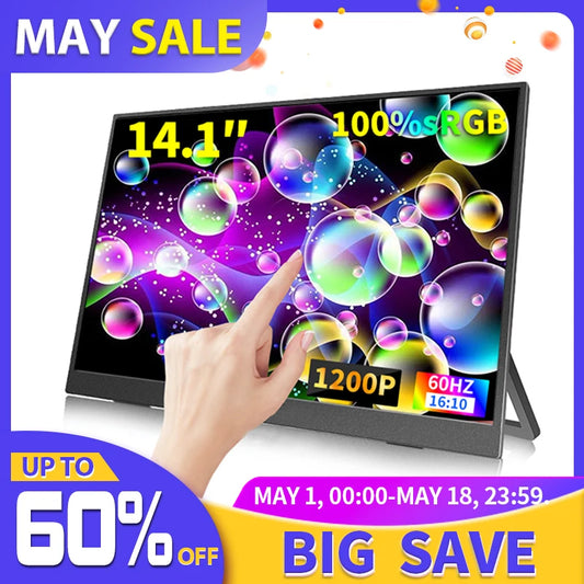 14.1 Inch Touch Screen Portable Monitor 100%sRGB 400cd/m2 Gaming Computer Expand Display For XBox PS4/ 5 Switch Loptop