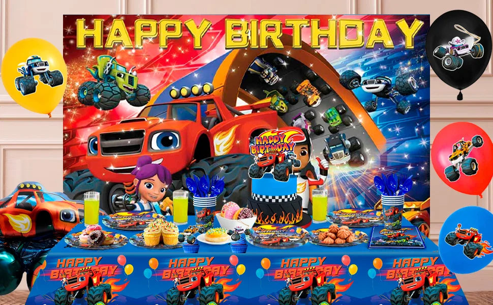 Monster Truck Party Supplies,140pcs Monster Truck Birthday Decorations&Tableware Set Blaze Party Decorations for Kids