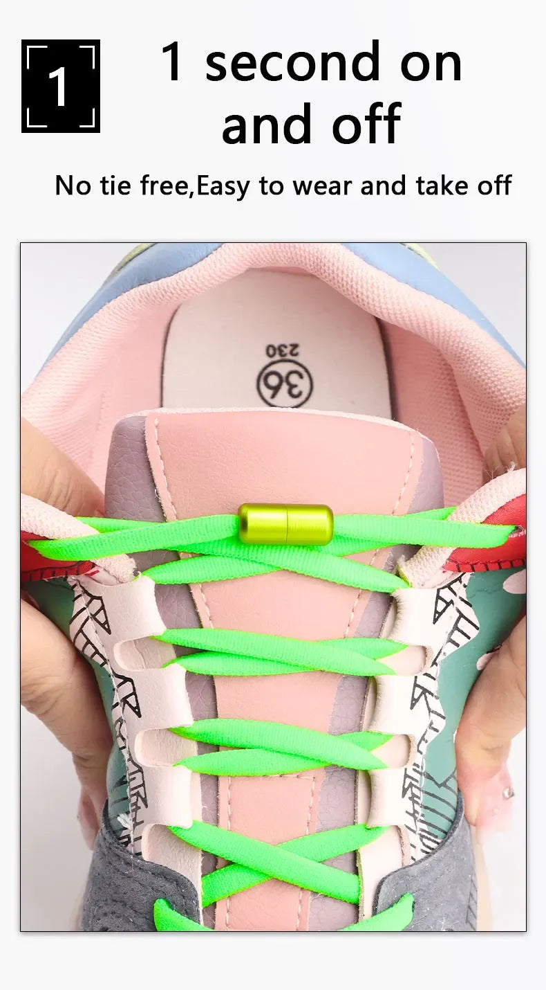 Elastic laces Sneakers Colorful Options No tie Shoelace for Sports Round Shoelaces without ties Kids Adult Shoes  Accessories