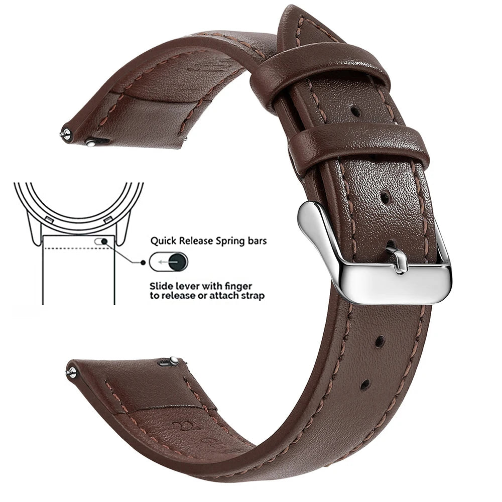 Top Grain Genuine Leather Watch Band, Quick Release 18mm/20mm/22mm Watch Straps, Fits Samsung Galaxy Watch, Garmin Huawei Watch