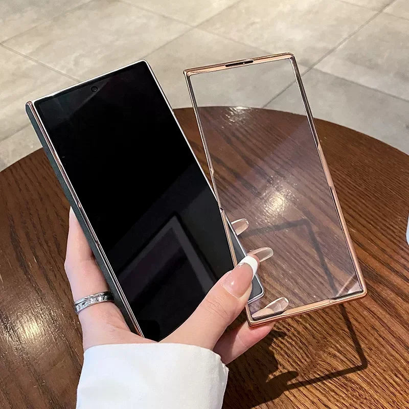 Luxury Leather Cover For Samsung Z Fold 7 6 5 Case Plating Stand Hinge Front Glass Screen