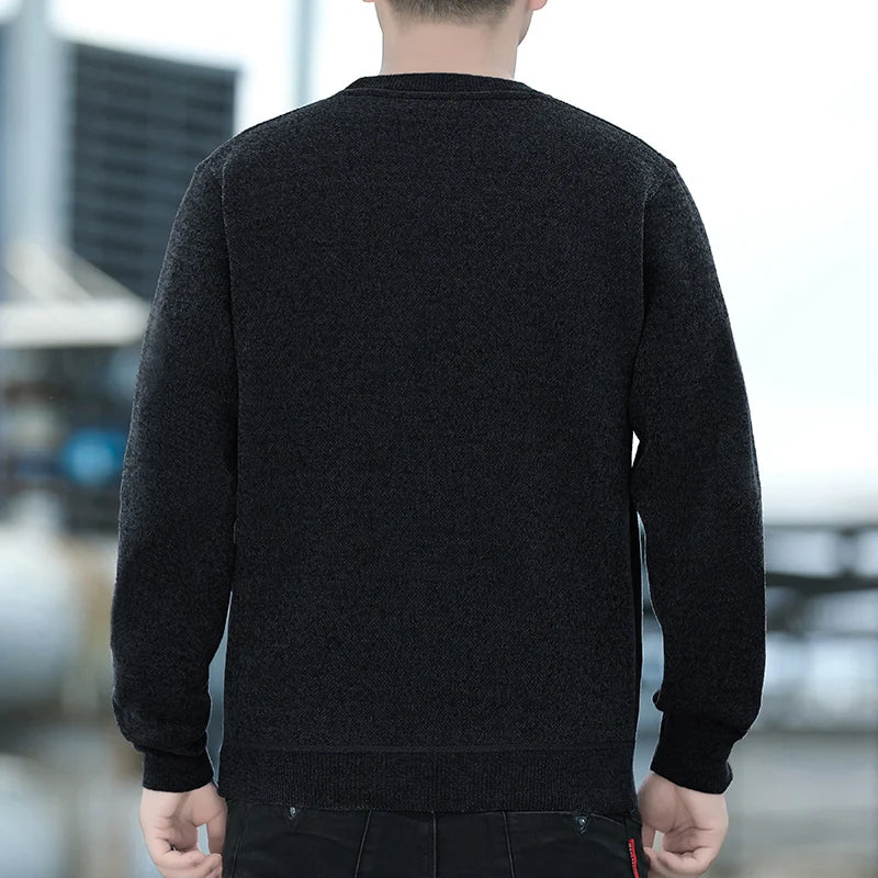Sweater Men Knitted Round Neck Pullovers Fleece Thick Warm Winter Knitwear Y2K Fashion Jumpers Men's Clothes