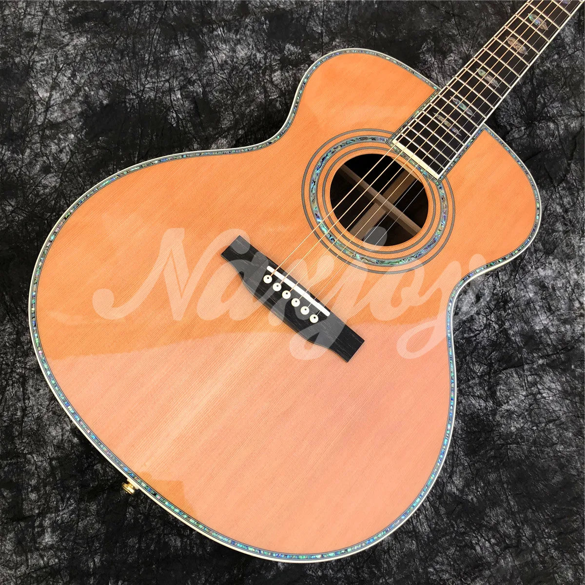 Solid Cedar Acoustic Guitar 40 Inches OM Type 45 Model Rosewood Body Abalone Inlays Ebony Fingerboard Guitarra