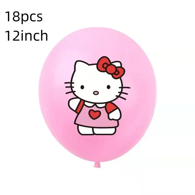 Cute Cartoon Kitty Cat Balloons Set First 5th 6th Birthday Decoration Baby Shower Globos Hello Cake Topper Backdrop Candy Box