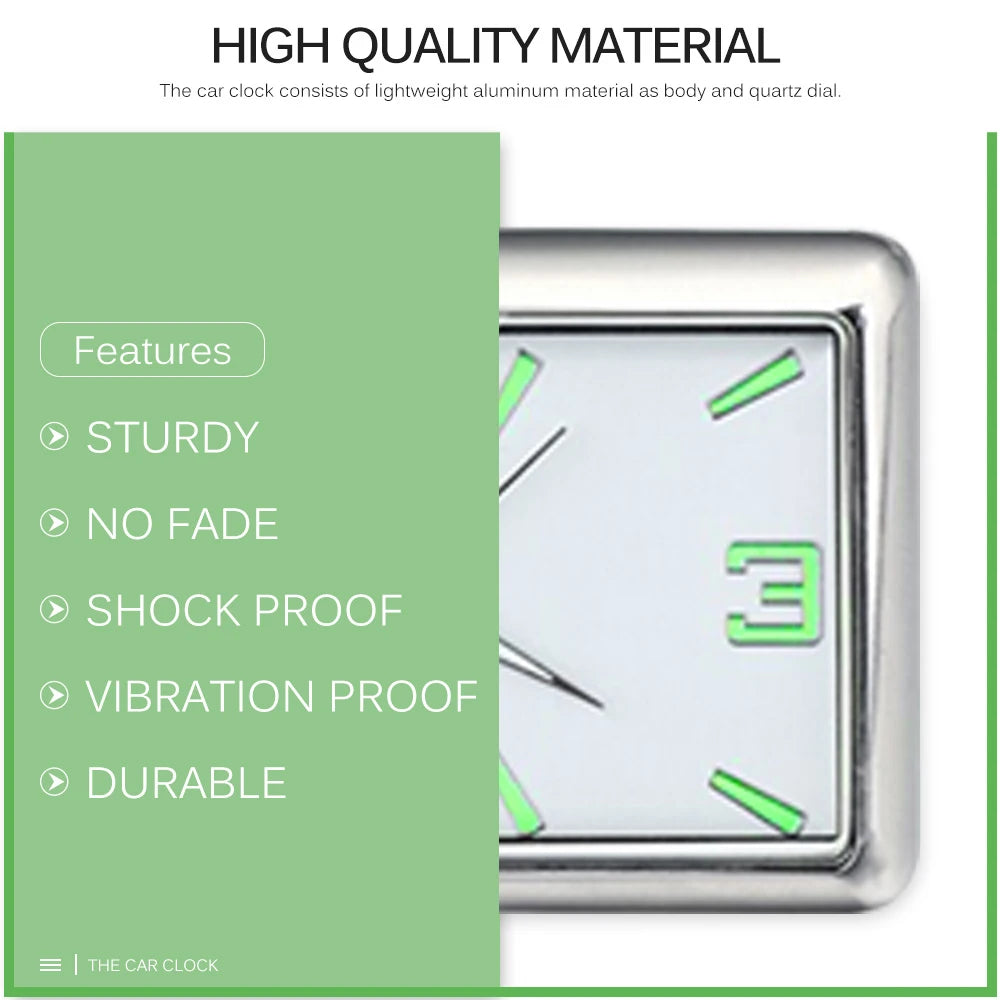 Auto Fashion Square Watch Car Clock Interior Decoration Self-adhesive Electronic Vent Clip Watch Automobile Quartz Clock