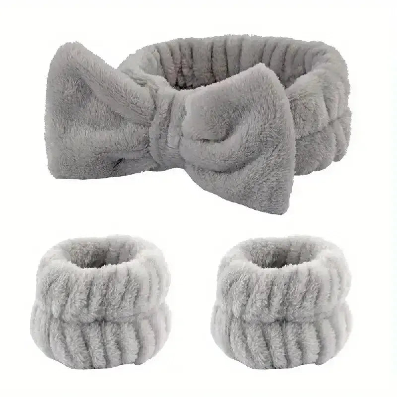 3pcs Microfiber Headbands and Wristbands Set Bath, Makeup and Fitness Soft and Absorbent Hairbands and Wrist Towels