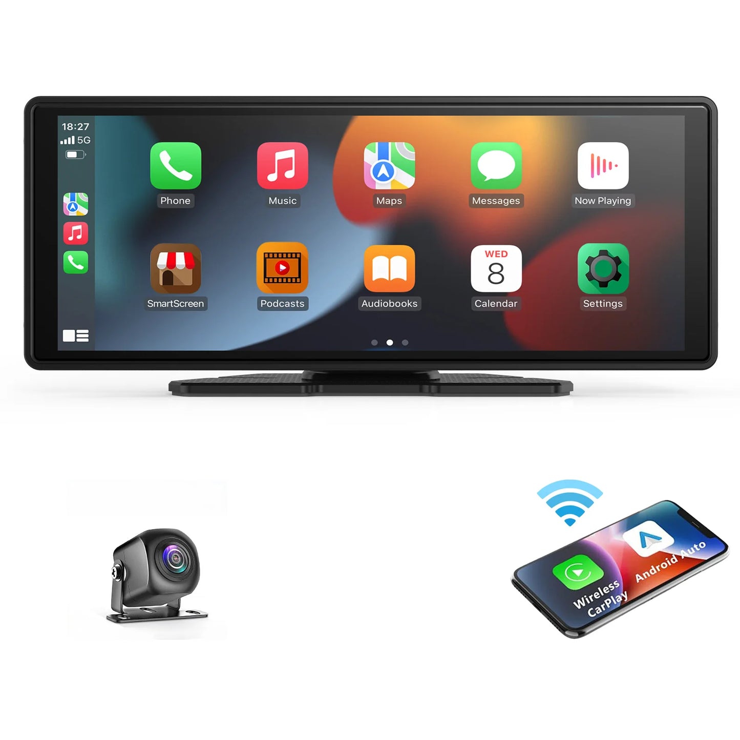 Universal Portable Wireless Carplay Car Stereo, 10.26" inch HD Touchscreen for Car with CarPlay & Android Auto with Mirror Link