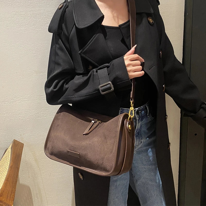 Suede Cowhide fashion ladies shoulder cross coffe bag luxury designer women brown handbag angola red