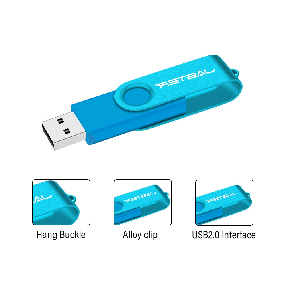 JASTER 360° Rotatable USB Flash Drive 64GB Free Key Chain Pen Drive 32GB Metal Clip Memory Stick 16G Black Red Blue Green U Dis