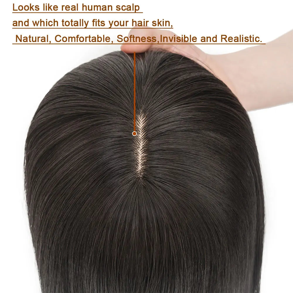 Benehair 14'' 18'' Hair Toppers with Bangs for Women Synthetic 6x6 Top Hairpieces Wigs Long Striaght Clip in Hair Extension