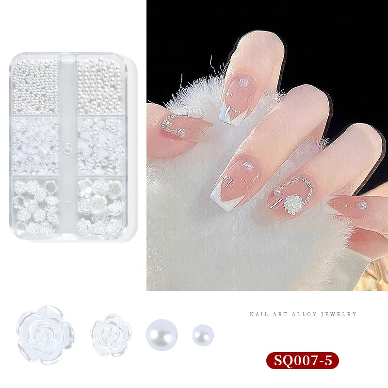 3D Nail Art Rhinestones Nail Decorations Gems Crystal Pearl Butterfly Half Beads Nail Art DIY Decoration Wholesale Mix Size