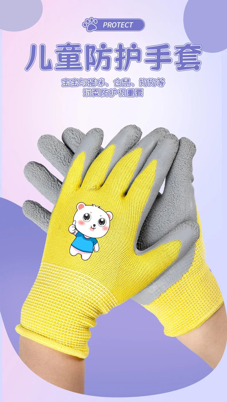 Kids Durable Waterproof Garden Work Gloves Non-Slip Children Safety Yard Work Gloves Portable Garden Supplies Gardening Gloves