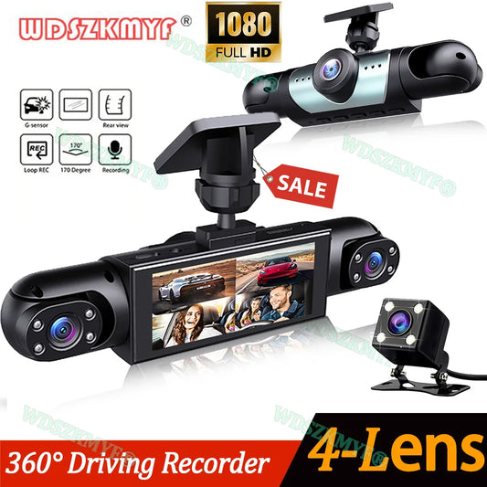 360° Car Dash Cam 4 Channels Video Recorder 1080P Car DVR 3/4 lens Front inside Rear View Night Vision Camera Car Accessories