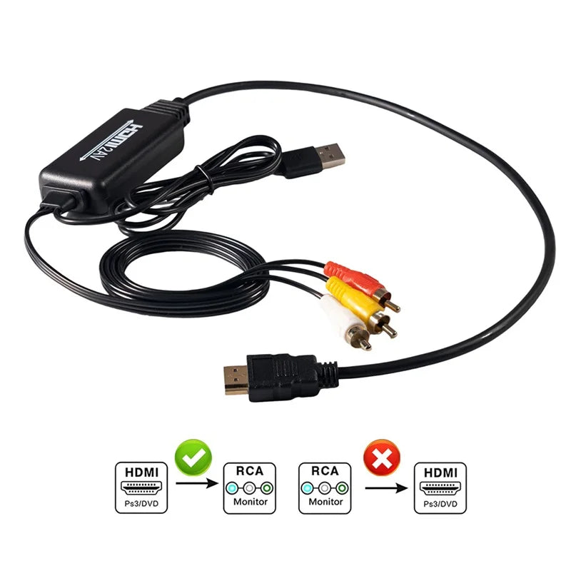 RCA Composite AV Cable RCA to HDMI Converter HDMI to AV RCA Cable for Projector Monitor VCR DVD Player TV Video Audio Signal