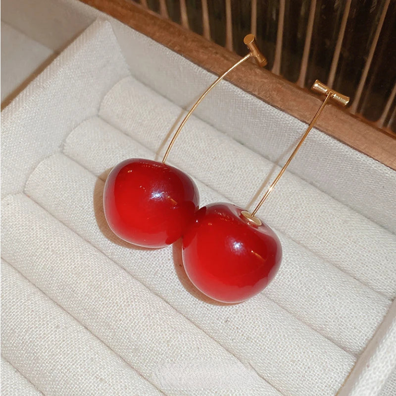 2024 New Cute Temperament Cherry Drop Earrings Women Korean Classic Style Earrings Fashion New Year Jewelry Christmas Gifts